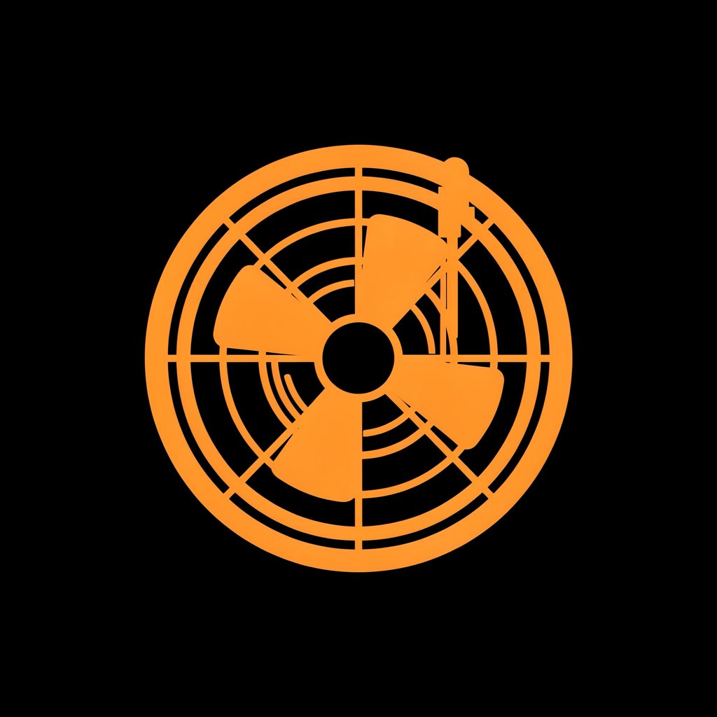 Technical vector icon of air conditioning and ventilation fan, bright orange color, minimalist flat design, isolated on black background