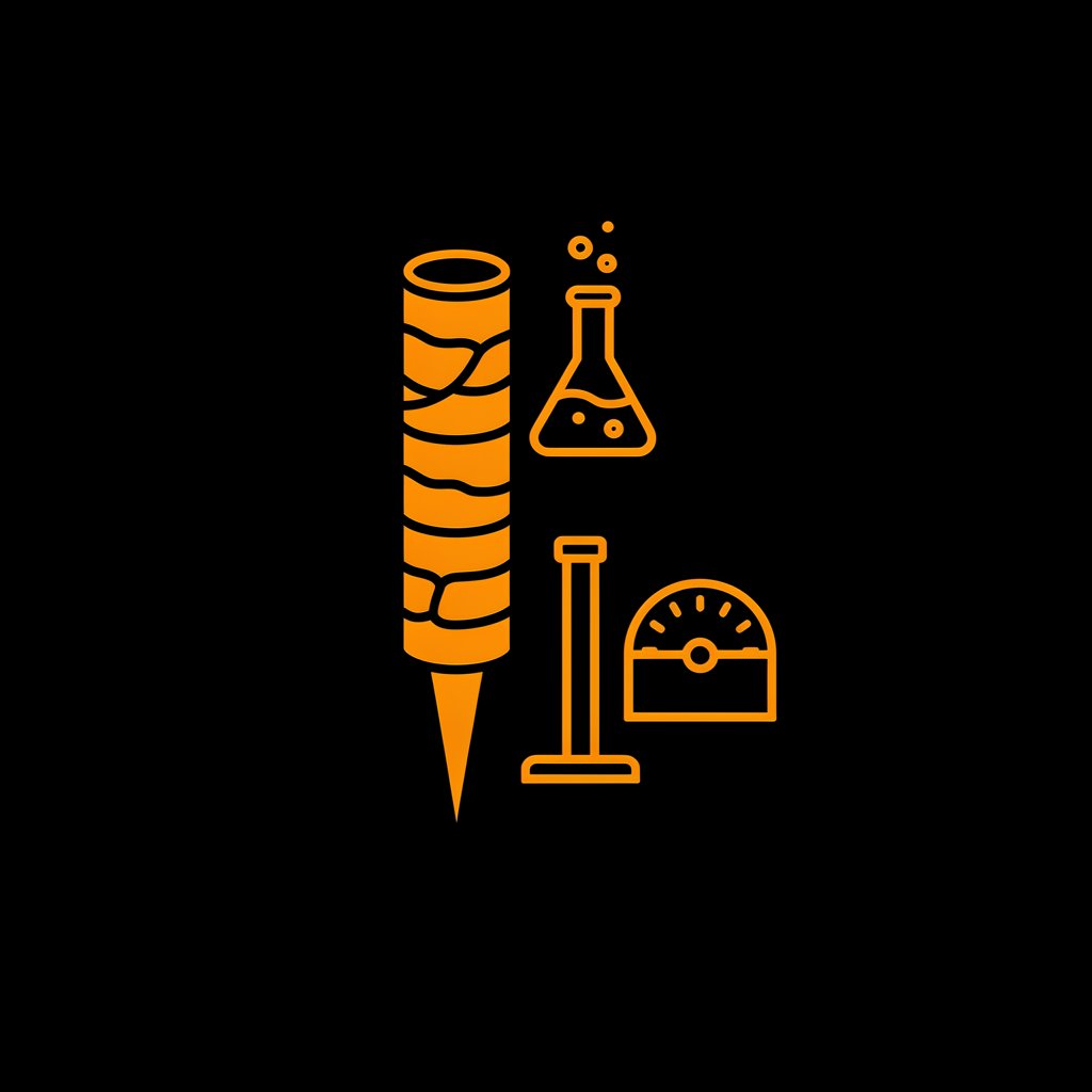 Technical vector icon of a drill core sample and testing, bright orange color, minimalist flat design, isolated on black background