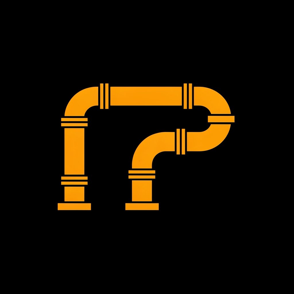 Technical vector icon of industrial pipes and sewerage, bright orange color, minimalist flat design, isolated on black background