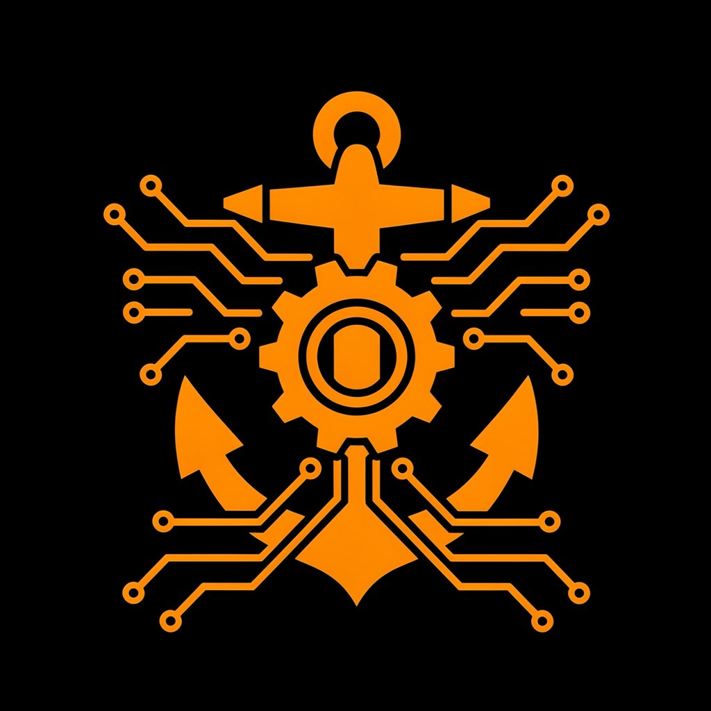 Technical vector icon of heavy machinery anchoring and technology, bright orange color, minimalist flat design, isolated on black background
